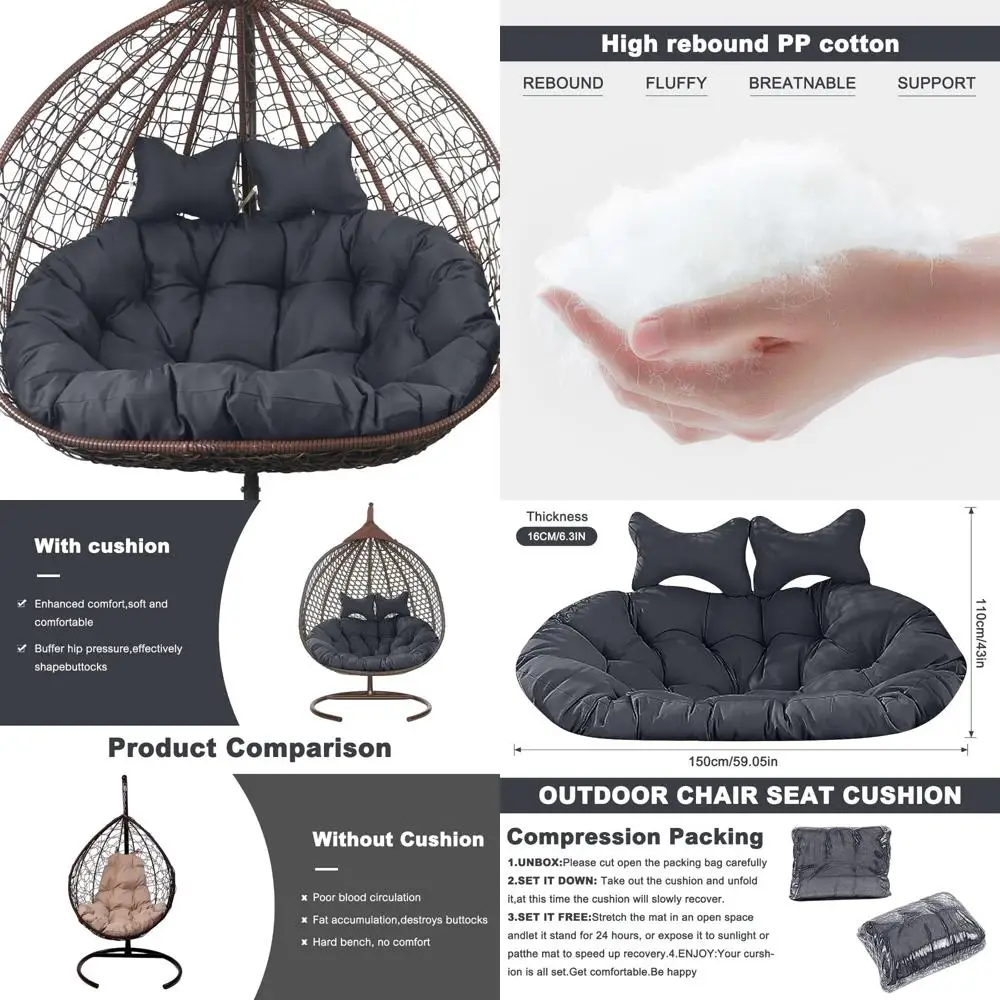 

thickened 6.3" waterproof uv-resistant 2-person hammock swing chair cushion, washable replacement