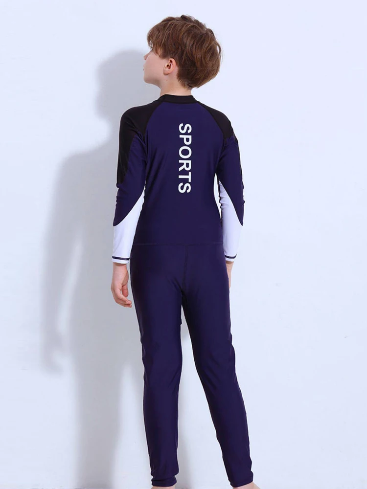 Boys One Piece Swimsuit Long Sleeve Full Length Rash Guard Nylon Spandex Children Wetsuit for Kids Swimming Surfing Beach Diving