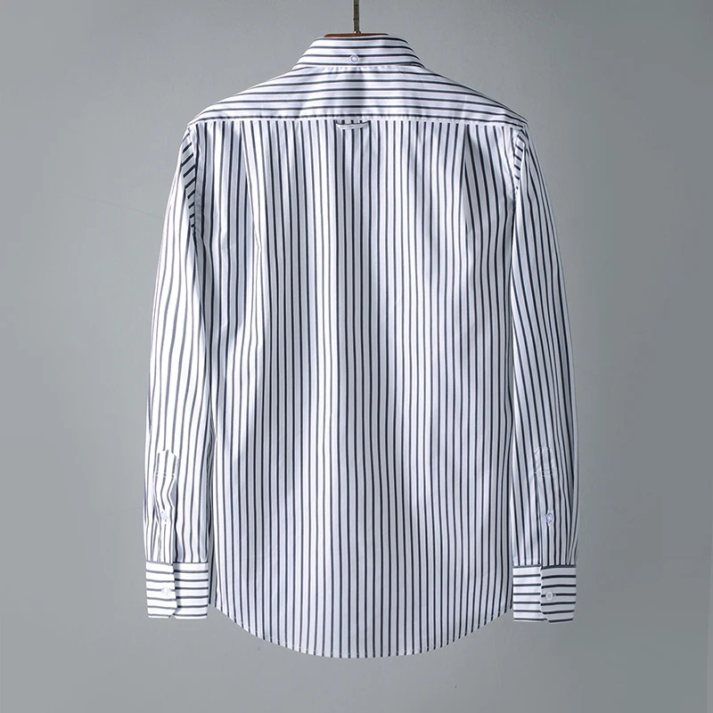 TB THOM Striped Shirts Men Korean Style Casual Long Sleeve Blouse Male Work Wears Long Shirt Spring Fall Fashion Brand Shirts