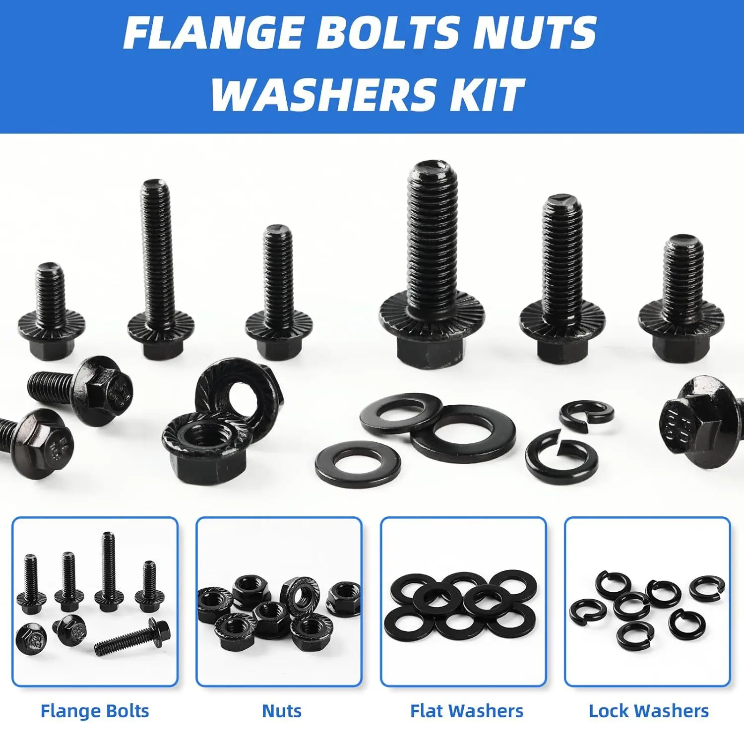 280pcs 10.9 Grade High Tensile Flange Hex Bolts Nuts Flat & Spring Washers Assortment Kit Box Set