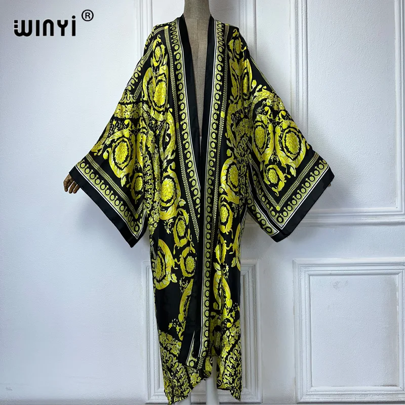 WINYI Africa boho print Kimonos african dresses for woman Cardigans beach outfits kaftan beach cover up evening dress maxi coat