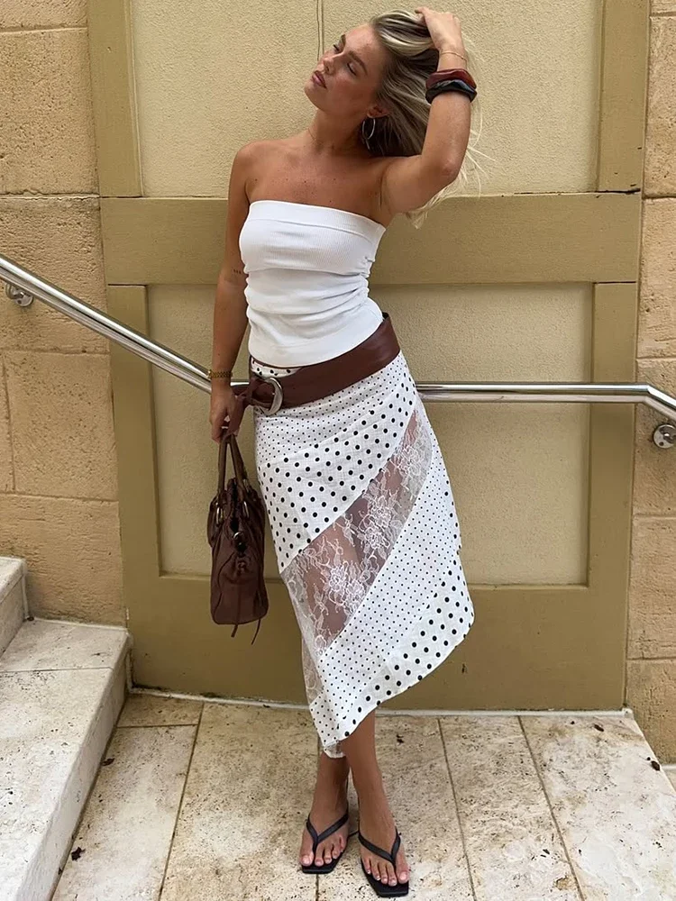 Jupe Patchwork à pois pour femmes, Sexy, taille haute, transparente, ligne a, élégante, jupe de plage, de fête, nouvelle collection été