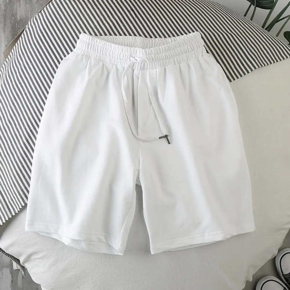 Men Shorts Solid Color Loose Elastic Waist Colorfast Students Shorts for Daily Wear