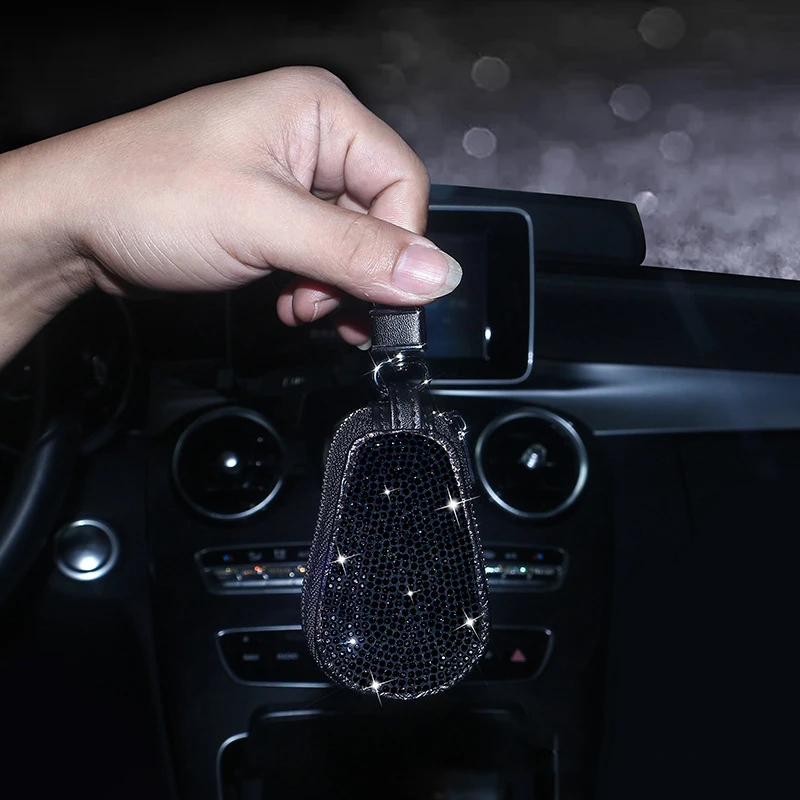 1PCS Universal Crystal Key Organizer Holder Keychain Wallet Diamond Leather Key Case Auto for Bling Interior Accessories