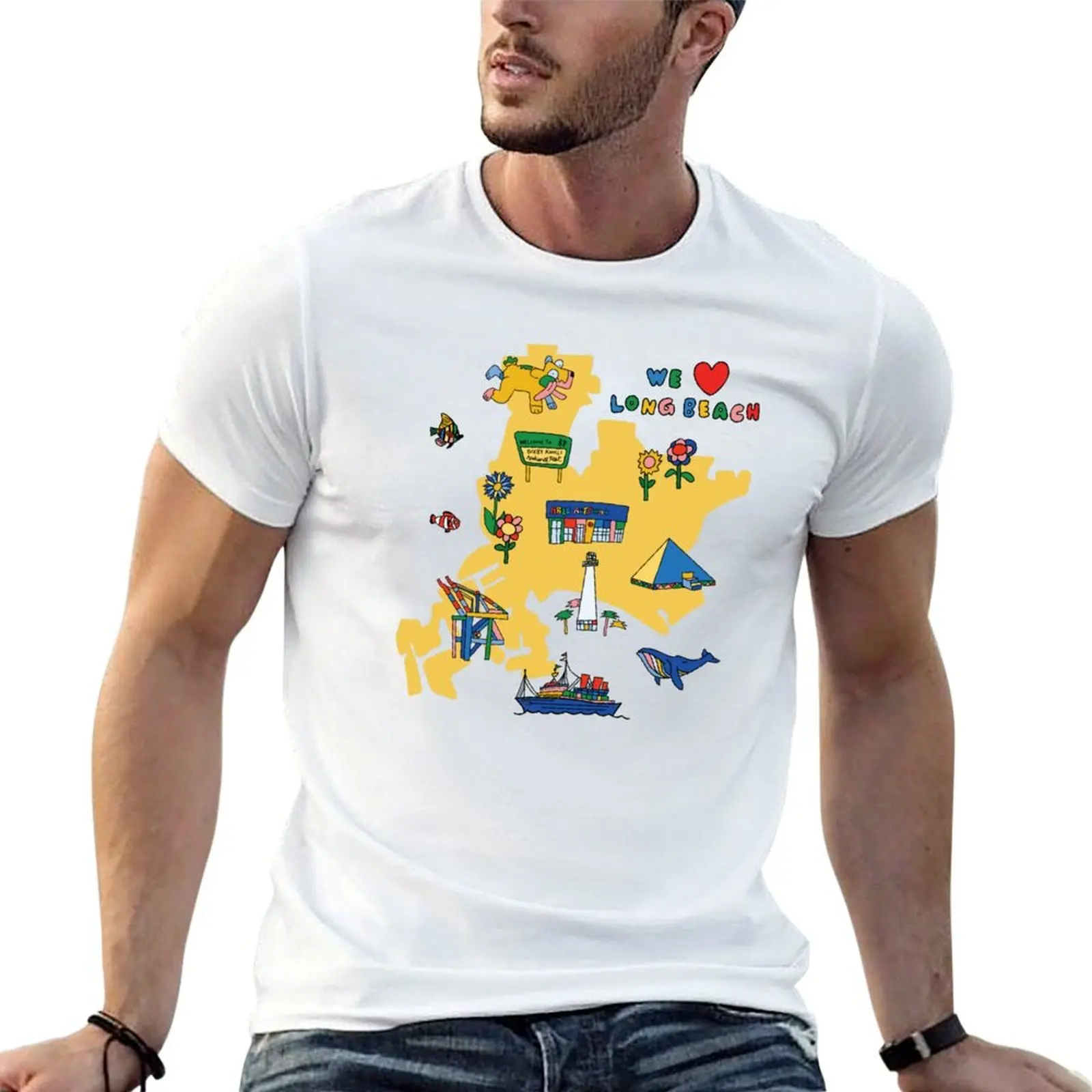 We Love Long Beach_BLUE T-Shirt cute tops topping t shirt men
