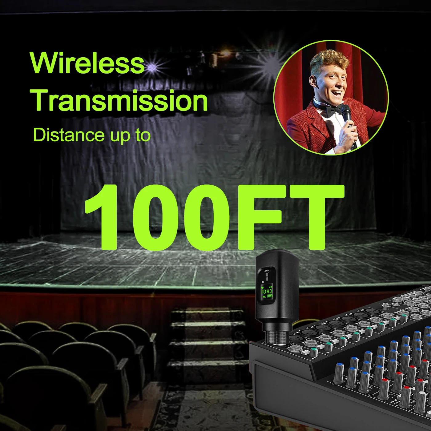 Wireless Microphone Converter XLR Transmitter and Receiver System for Dynamic and Condenser Microphone