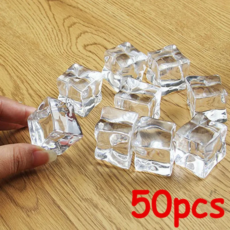 50pcs (2.5cm/3cm)  Artificial Acrylic Ice Cubes Wedding Party Display Crystal Clear For Photography Props Kitchen Decoration