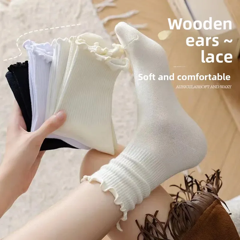 Harajuku كشكش الجوارب النساء الفتيات الحلو القطن الأوسط أنبوب أسود جوارب بيضاء Jk لوليتا لينة تنفس الكاحل فضفاضة قصيرة جورب