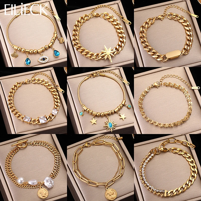 EILIECK 316L Stainless Steel Zircon Vintage Headshot Charm Bracelet For Women Men Fashion Girls Bangle Wrist Jewelry Party Gifts