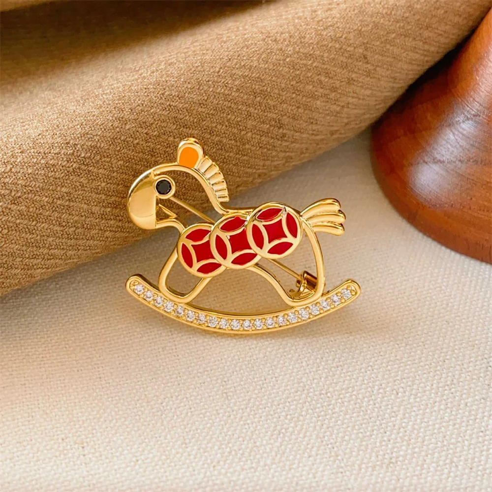 2025 موضة الحصان دبوس النمط الصيني الكرتون حجر الراين أسود أبيض الخيول الحيوان المينا دبابيس ظهره دبابيس الهدايا #4