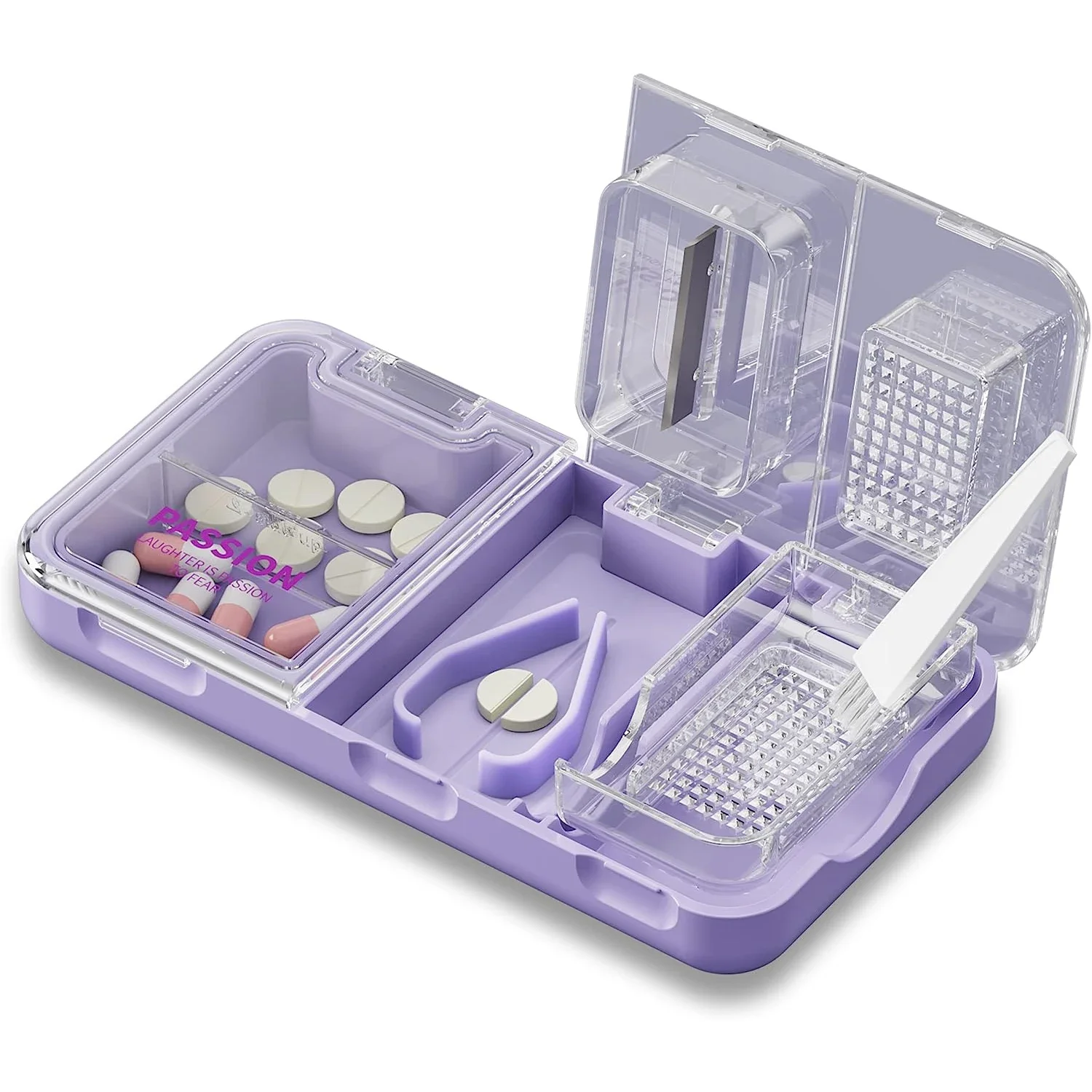 

3-in-1 Cutter Splitter Box Portable Pretty Crusher Purse Pocket Travel Cuts Vitamins Tablets Organizer