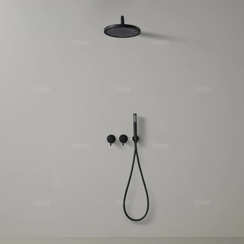 Hot and Cold Water Gun Black Chrome Color Hidden Embedded Shower Concealed Shower Set