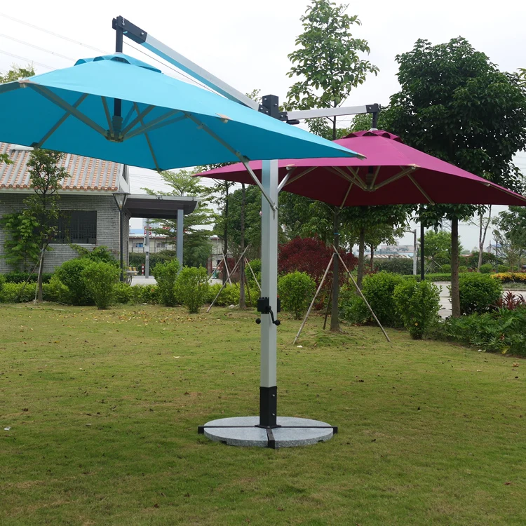 20-Foot Hanging Aluminum Double Canopy Patio Umbrella with Hand Crank Operation and Modern Design for Outdoor Furniture