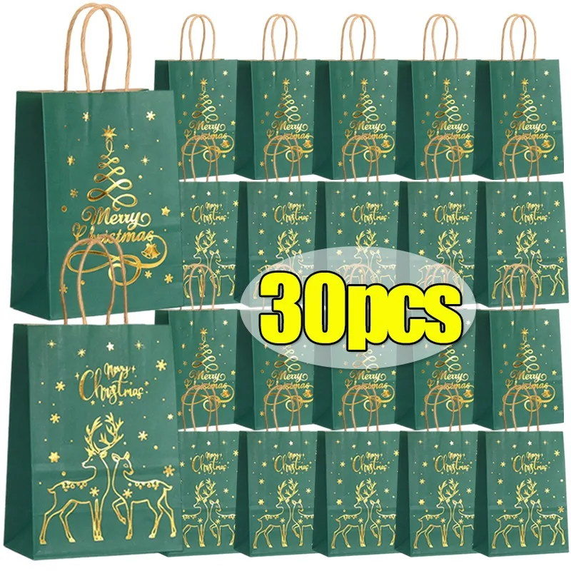 Frohe Weihnachten Geschenktüten mit Griffen Süßigkeiten Snack Verpackung Tasche Kinder Geschenke Verpackung Beutel Home Weihnachten Urlaub Party Dekoration