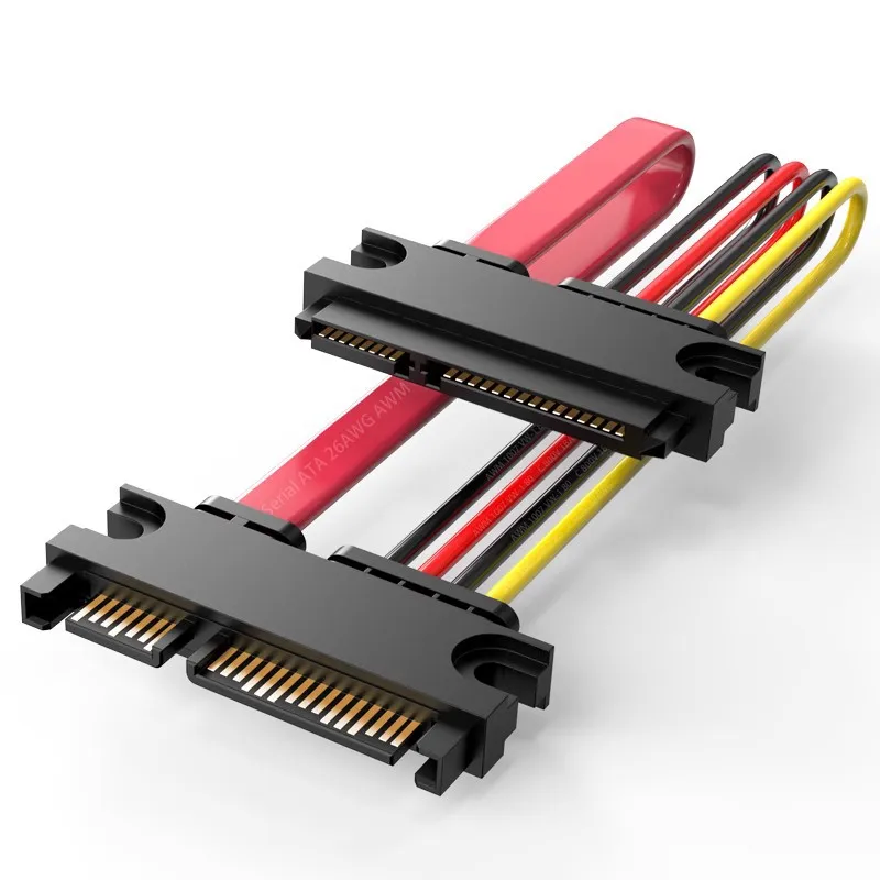 90 degrees SATA III 3.0 6Gbps 7+15 22 Pin SATA Male to Female Data Power Extension Cable 30cm