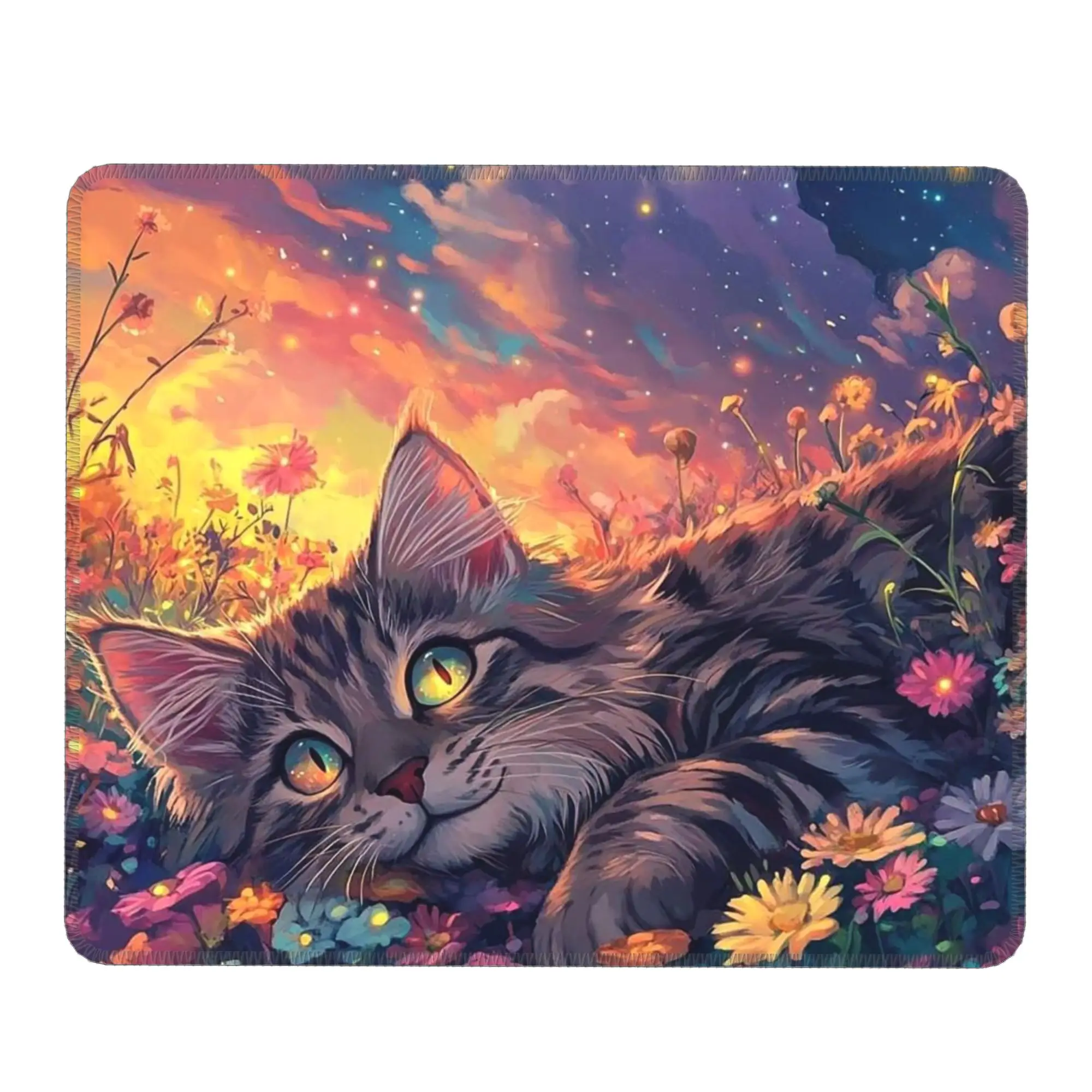 Black Cat Green Plants Flower Kawaii Anime Mouse Pad Computer Keyboard Mouse Mat Laptop Desk Mat Office Accessories Table Mats