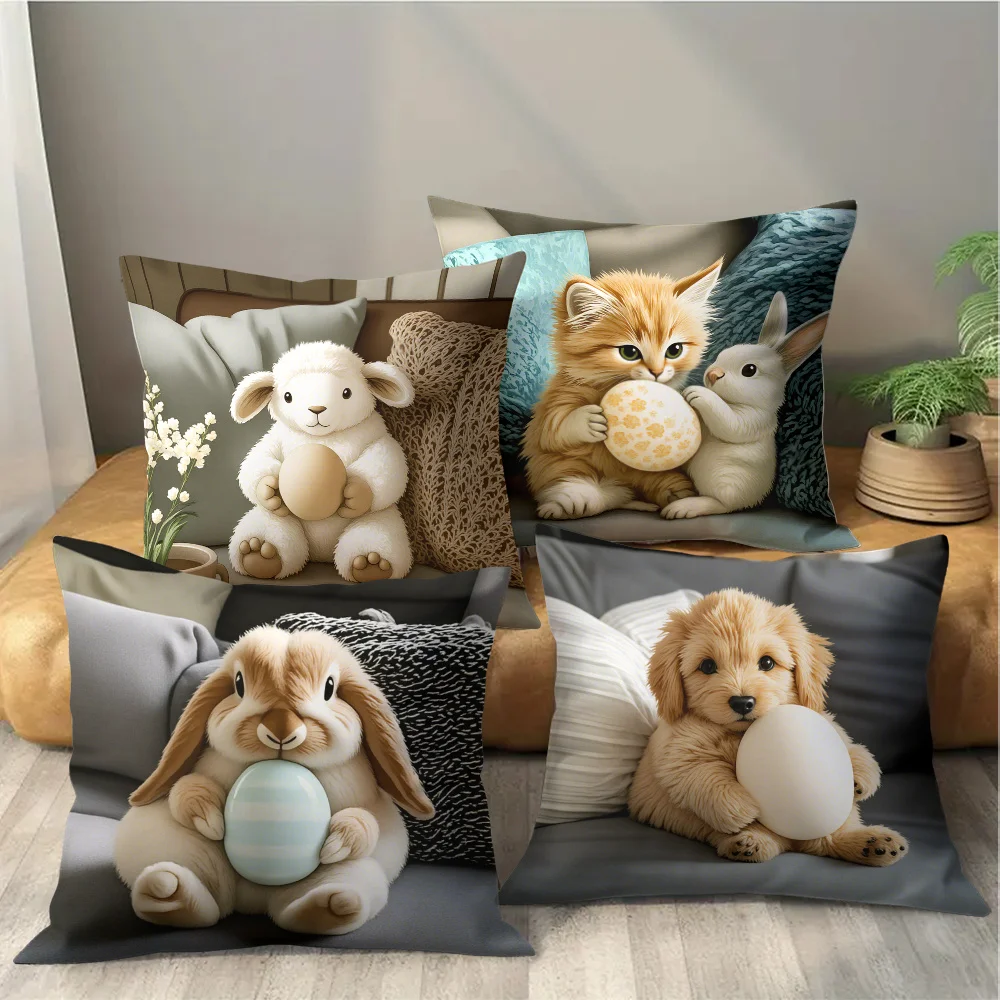 cute little lamb in the Easter egg digital printing pillow cover Short plush Suitable living bedrooms sofas throw cushion cover