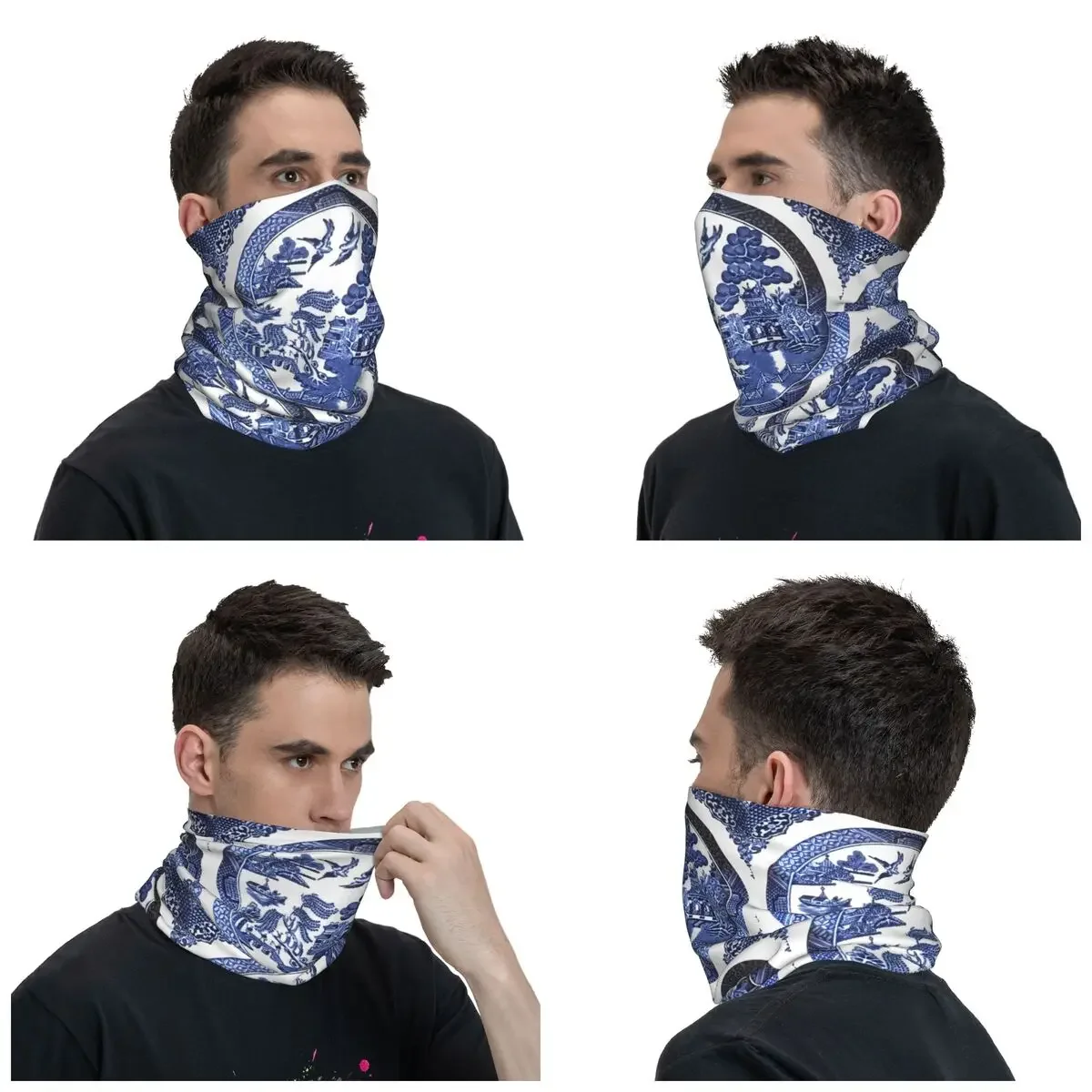 Blue Willow Neck Gaiter Men Women UV Protection Winter Blue Delft Chinoiserie Bandana Scarf for Hiking