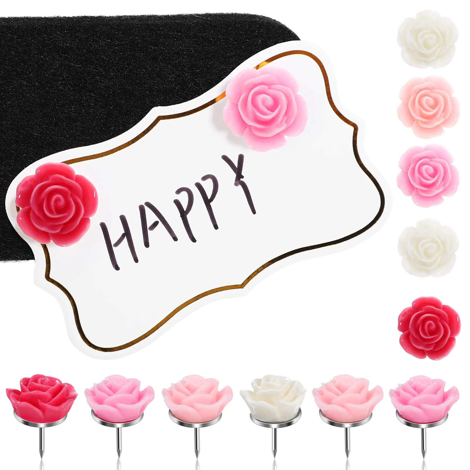 40 Pcs Cute Push Pins For Corkboard Resin Rose Thumbtack Decorative Bulletin Metal