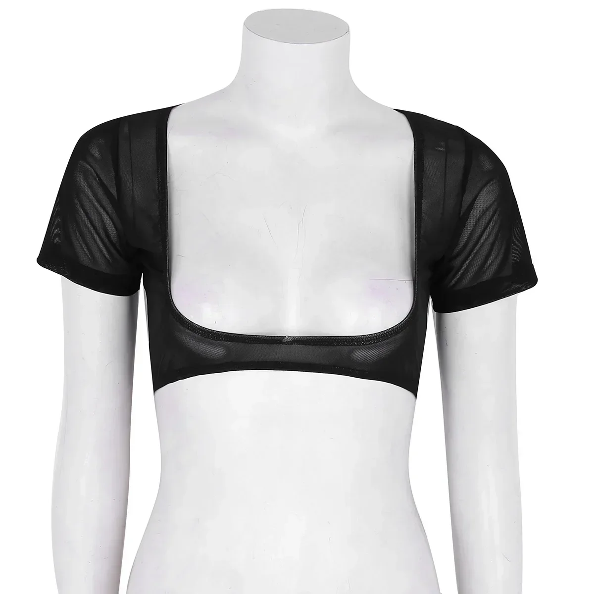 المرأة شبكة لينة انظر من خلال شير مفتوح التمثال قصيرة الأكمام Dancewear التفاف القمم ملابس رقص البطن المحاصيل الأعلى الاخفاء