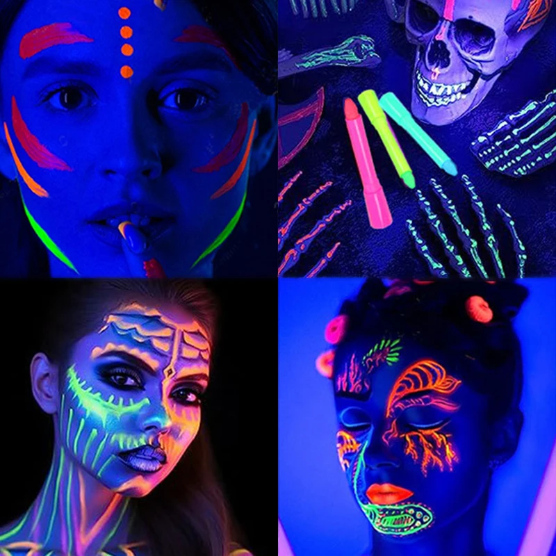 6 Color Glow In the Dark Face Black Light Paint UV Neon Party Decoration Face Body Paint Crayon Kit Fluorescent Makeup Marker