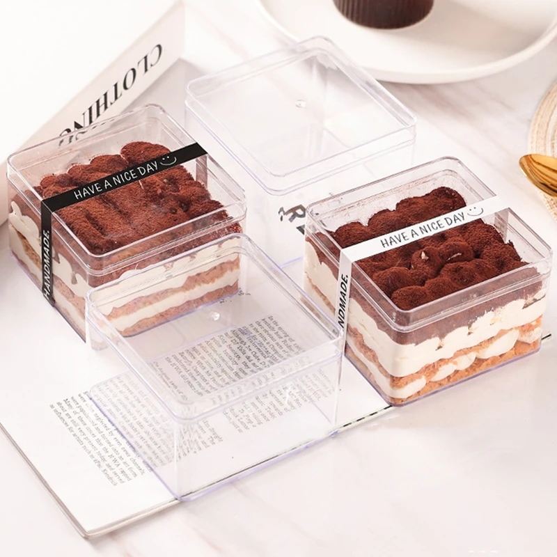 Snack Cookie Storage Boxes Tiramisu Packing Boxes Transparent PET Bakery Boxes for Christmas Wedding Party Gift Box With Lid ﻿