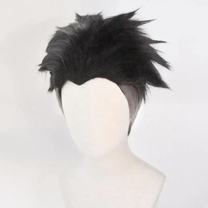 wat22 Kimetsu no Yaiba Stone Pillar Gyomei Himejima Men Short Black Grey Mix Synthetic Wig ALTIN Slicked-back Cospla New 2025 aa