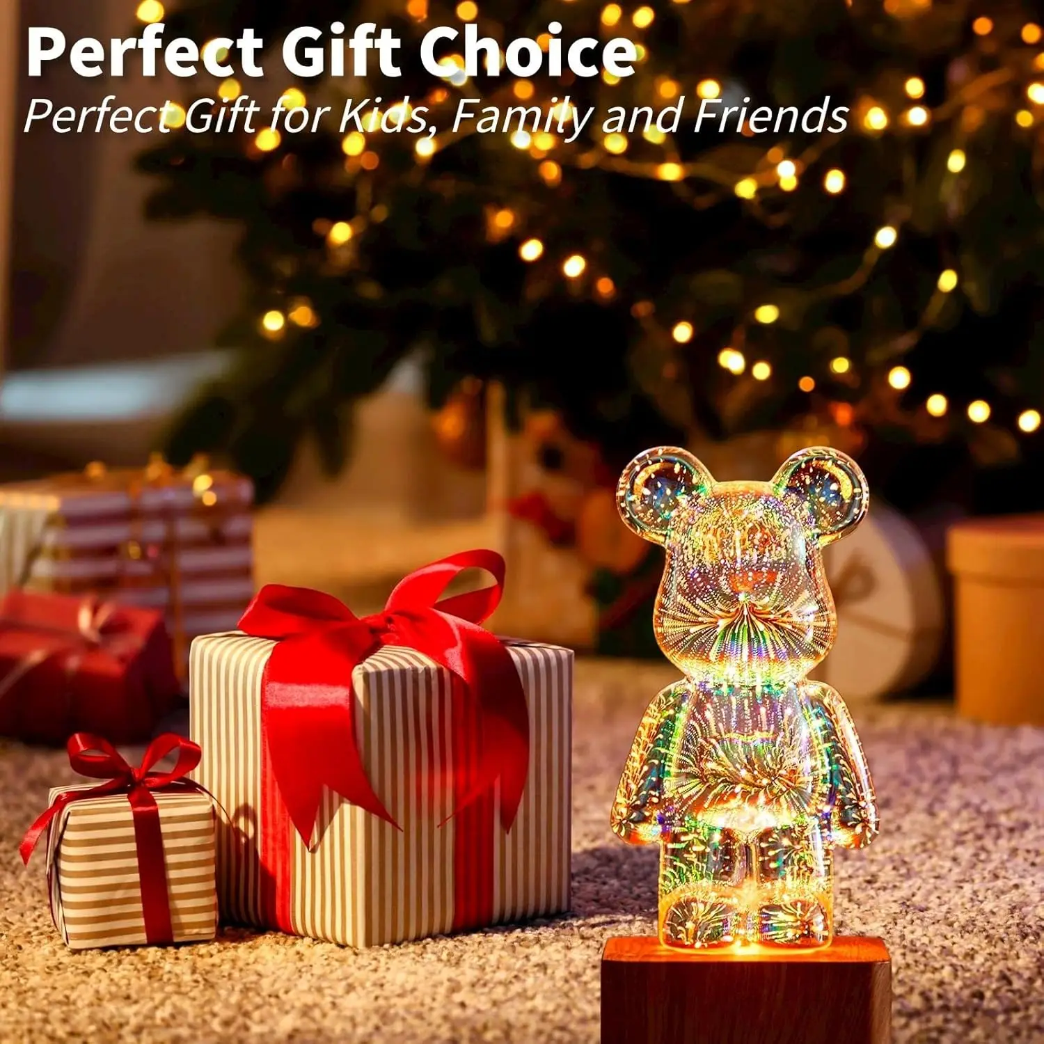 LED 3D Bear Fireworks Night Light USB Room Decoration Ambient Light Suitable for Children Room Bedroom Decoration