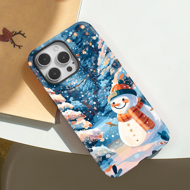 เคสโทรศัพท์แม่เหล็ก Fcicicase สำหรับ Magsafe สำหรับ iPhone 17 16 Pro Max 15 Plus 11 12 13 14 Pro ลายตุ๊กตาหิมะ ป้องกันการกระแทก