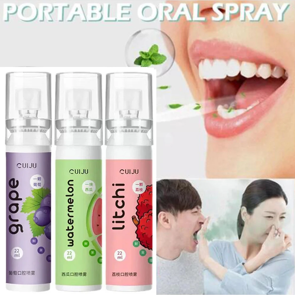 Espray Oral fresco, ambientador de boca, 5 olores, fruta fresca, Litchi, melocotón, sabor a uva, cuidado bucal portátil persistente, 22ml