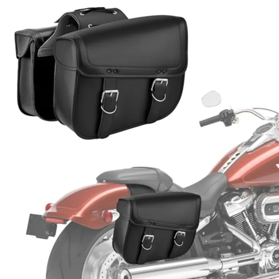 

Nomad Leather Motorcycle Saddlebags Large Quick-Easy Universal Fit Throw Over Saddle Bags Cruiser Biker Side Bags Black