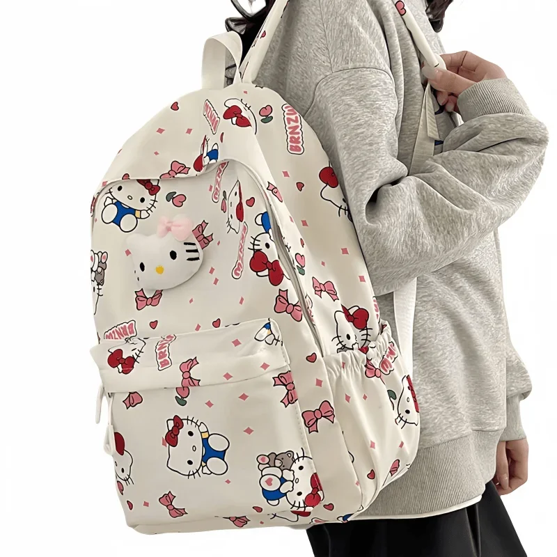 Cute Hello Kitty backpack, lightweight, breathable, wear-resistant, burden-reducing shoulder strap, large-capacity school bag