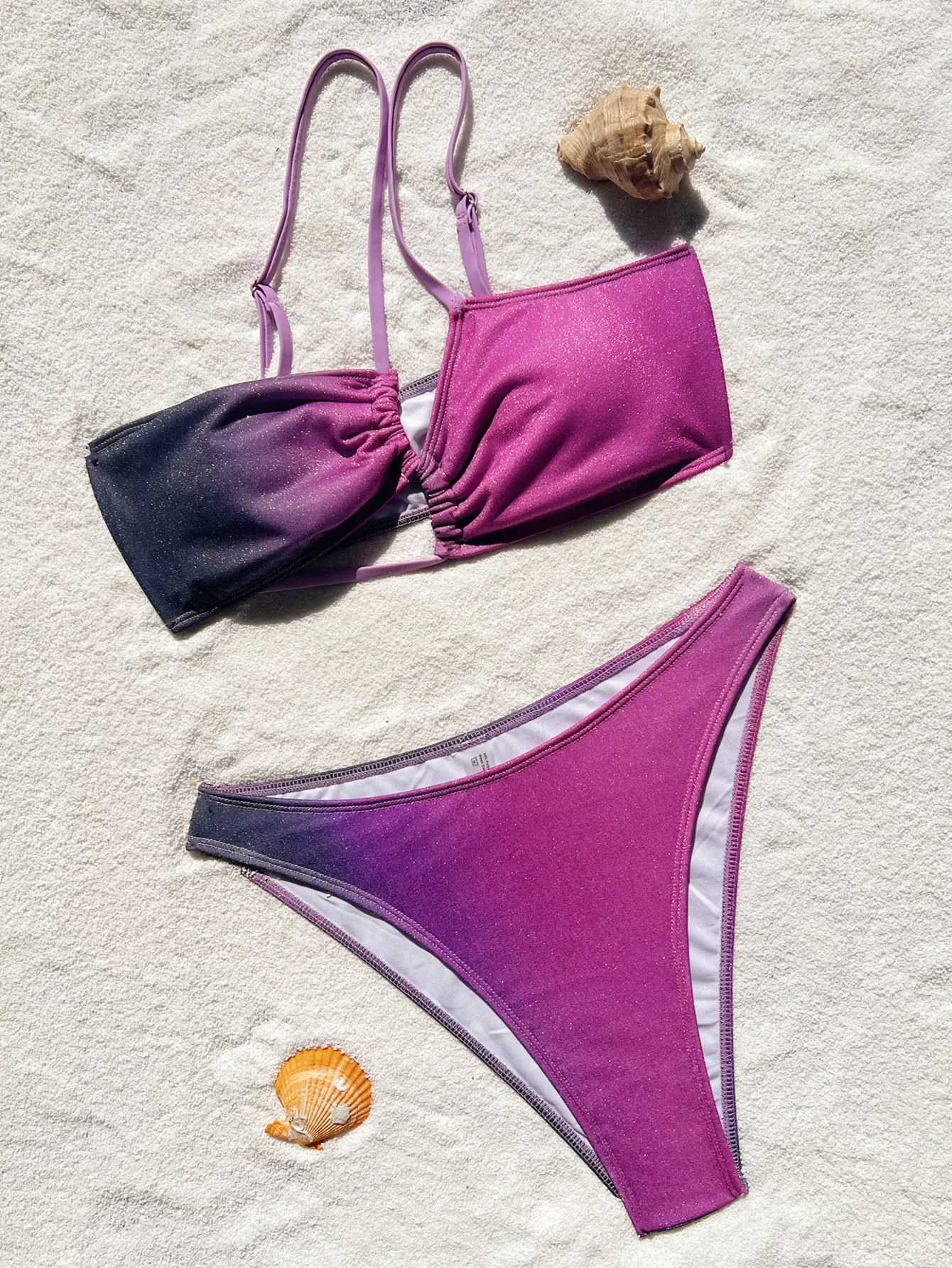 

sexy glitter gradiente purple irregular bikinis sets two pieces bandage swimsuit Swimwear Biquini conjunto de bikini tankini