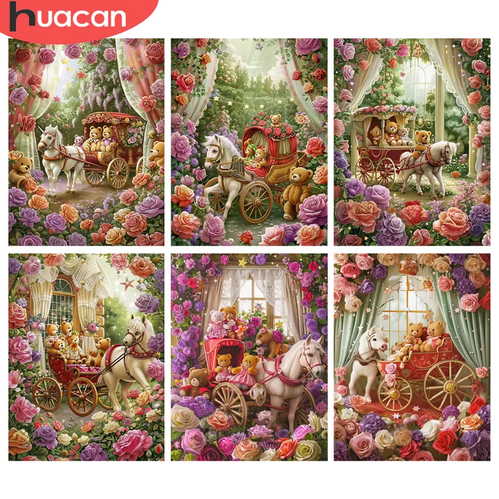 HUACAN Diamant-Malerei-Set, Pferd, Tier, Strasssteine, Bilder, Diamant-Mosaik, Rose, Blume, volle quadratische runde Kits