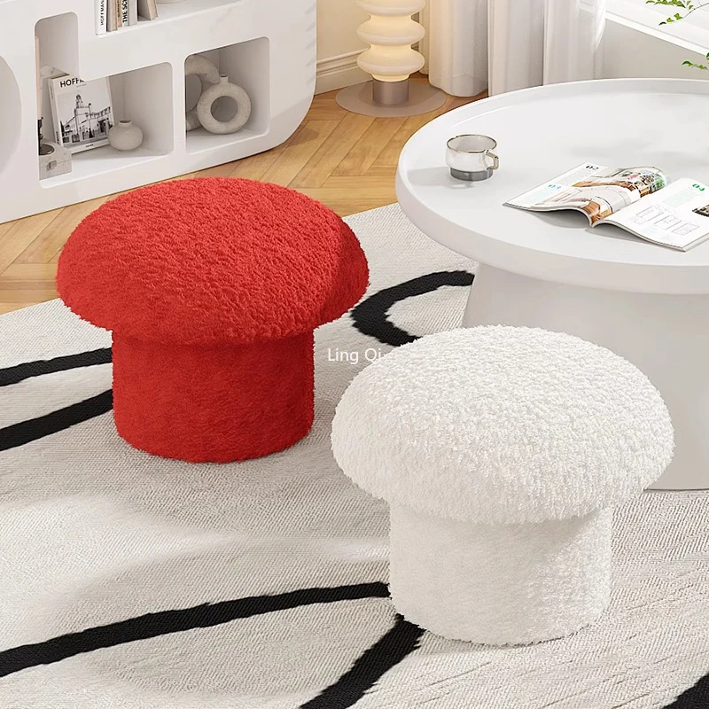 

Round Small Puffs Stool Vanity Nordic Kids Mushroom Velvet Foot Stool Entryway Ultralight Leisure Sgabello Living Room Furniture