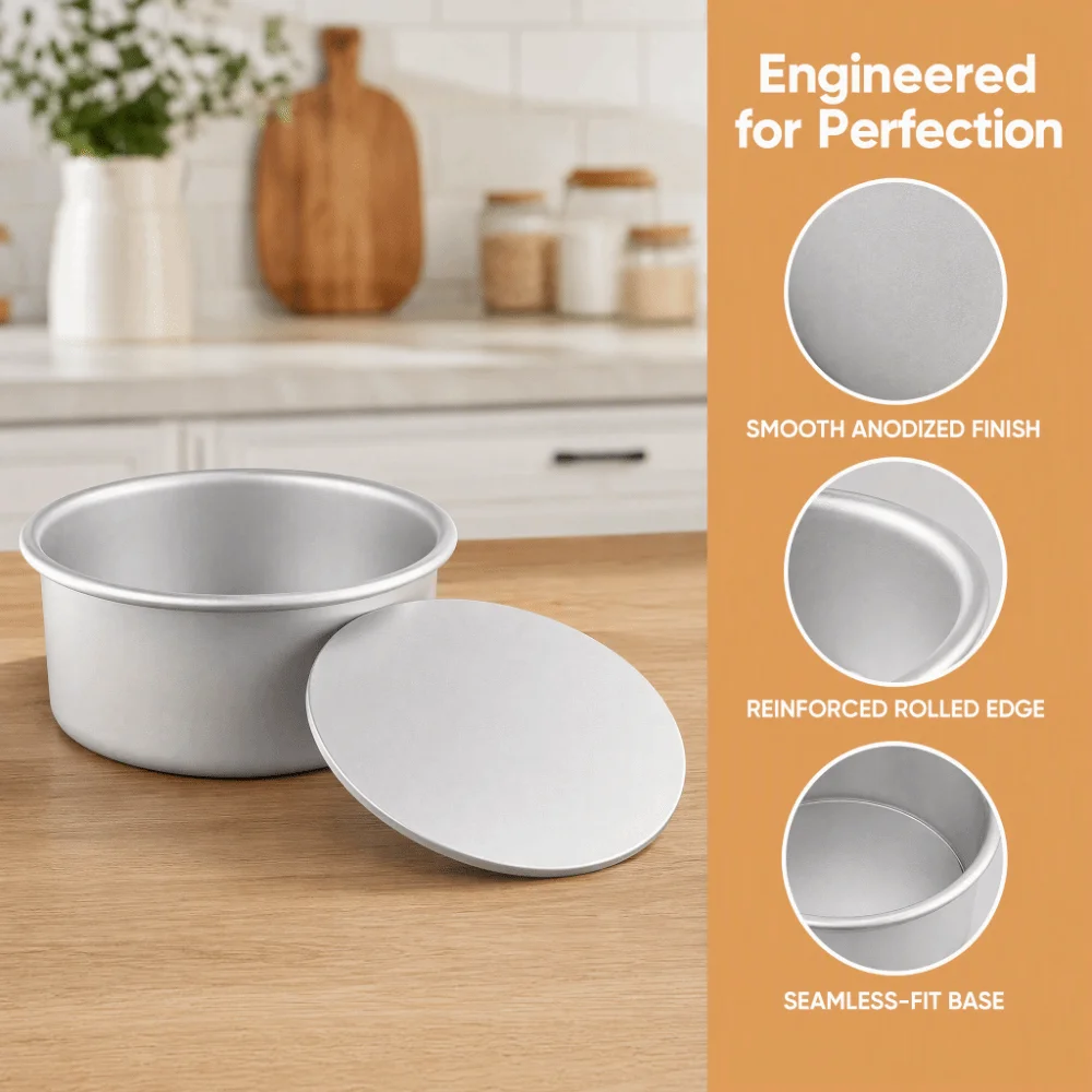 3pcs 4/6/8 Inch Round Cake Pan Anodized Finish Removable Bottom Chiffon Cake Pan Aluminum Alloy Deep Tall