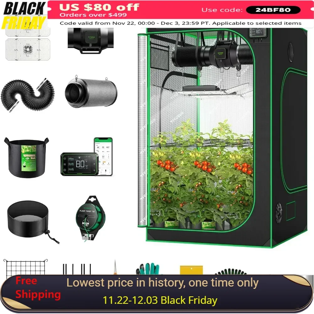 Grow Tent System 4x4, WiFi-Integrated Grow Tent Kit, Automate Ventilation and Circulation, Full Spectrum 200Wx2 LED Grow Light