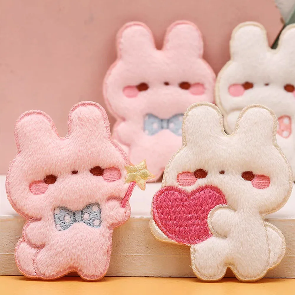 Cute Rabbit Self-adhesive Embroidery Patch Cartoon Animal Applique DIY Decoration Mobile Wallet Stationery Brooch Scratch Patch