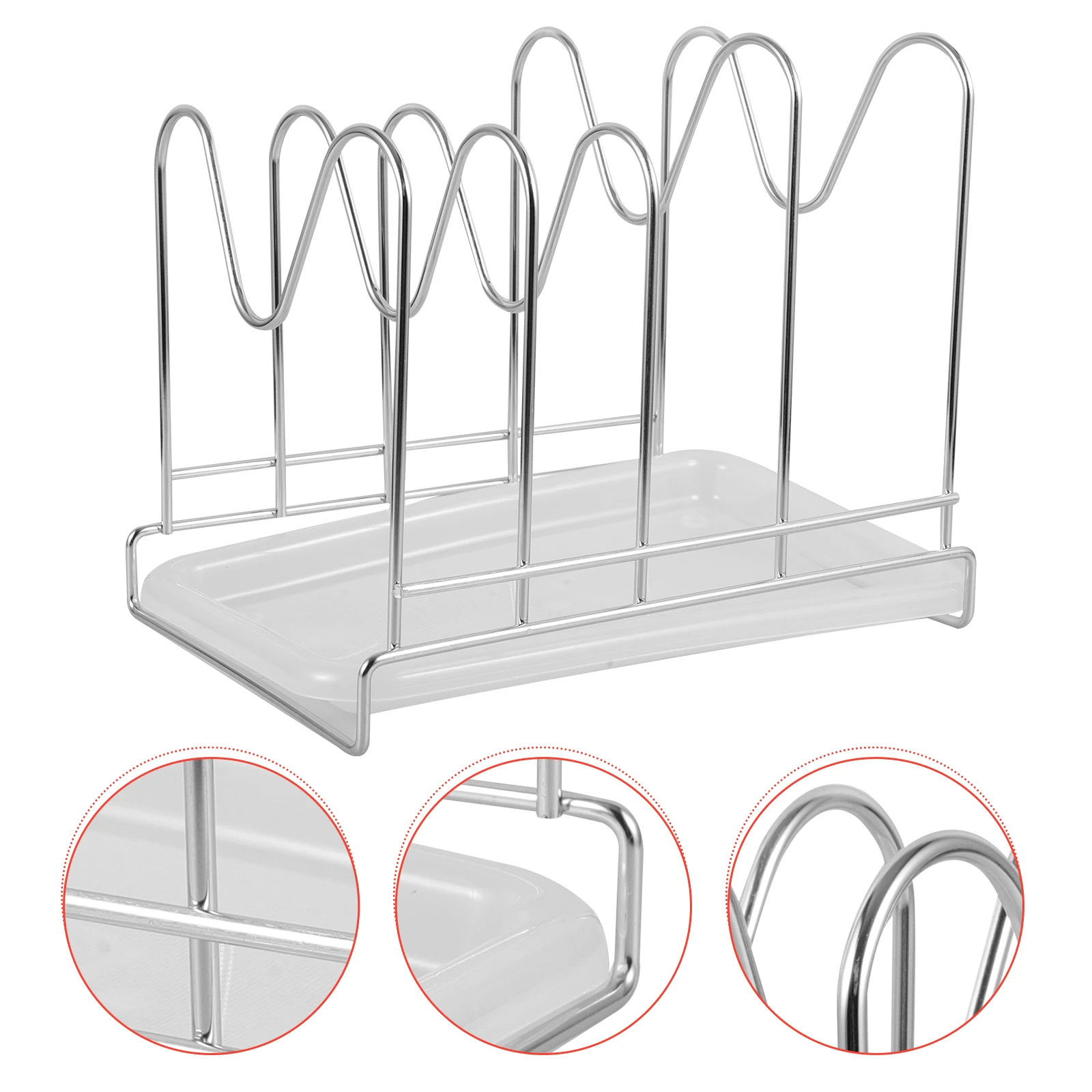 

Stainless Steel Cutting Board Rack 4-Wave Design Lid Organizer Drying Stand Countertop Storage Solution Chopping Board Holder
