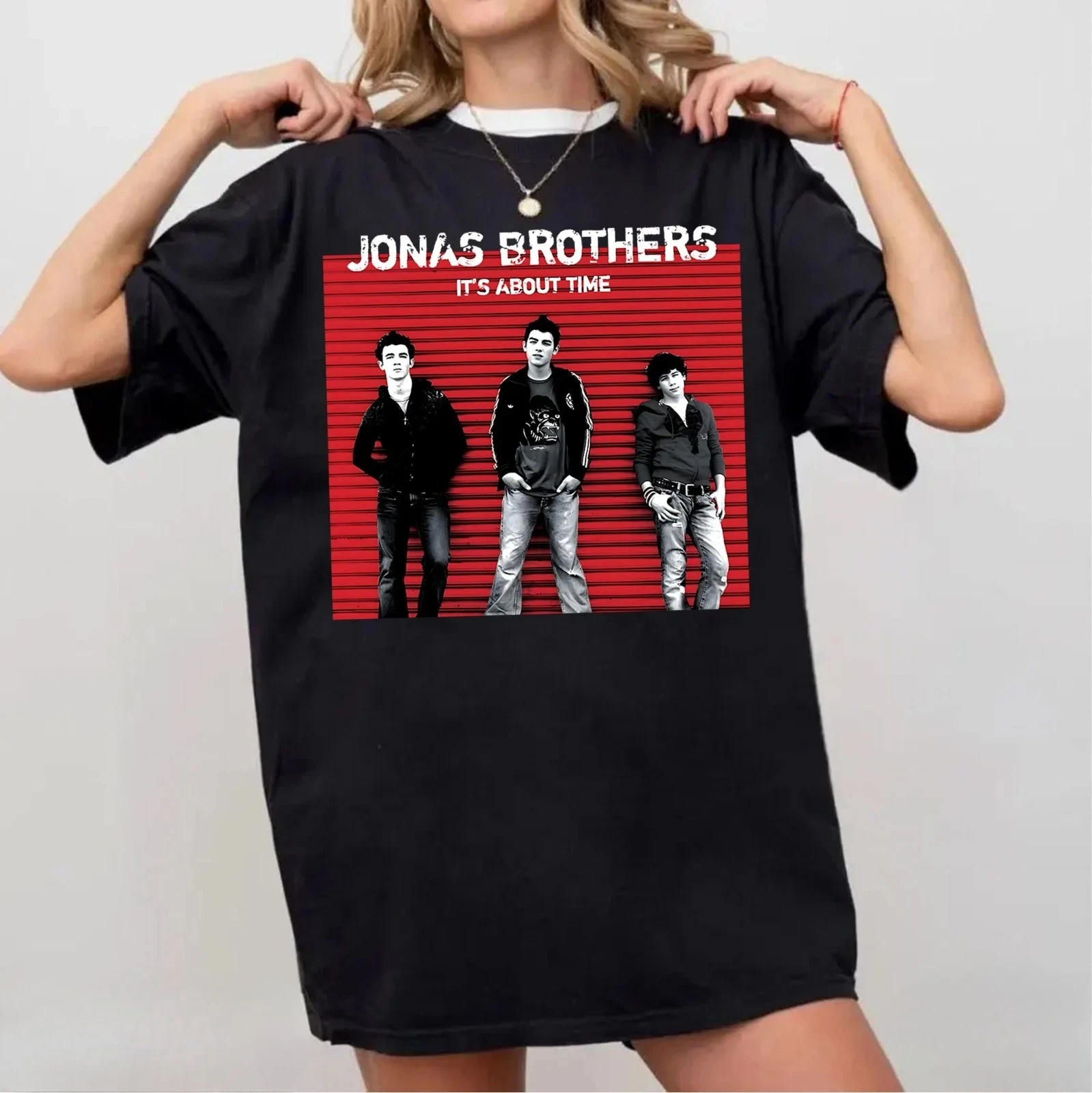 تي شيرت Jonas Brothers It's About Time - متعدد الألوان الفاخرة الراقية لكل من الرجال والنساء، أفضل عرض ساخن للصيف Y2k #3