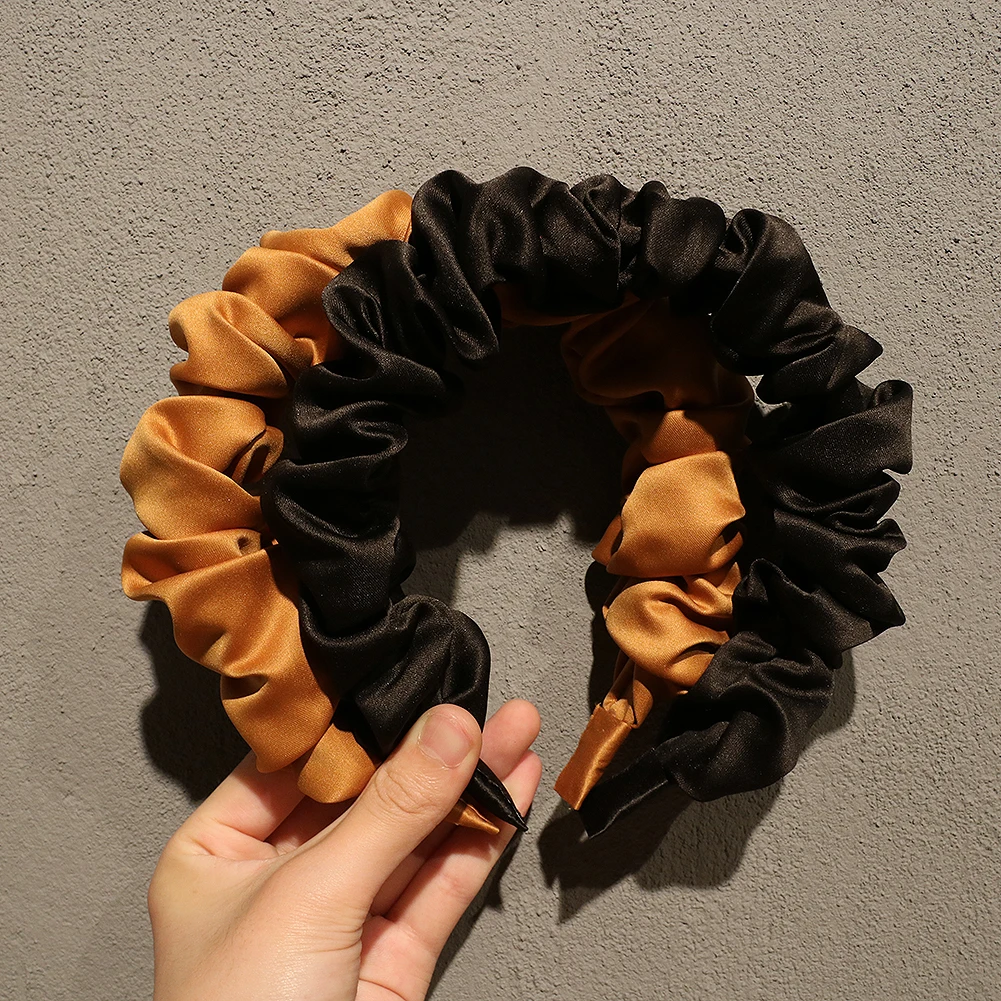 Hair Band New Silk Satin Pleated Headbands for Women Makeup Ruched Headband Fashion Solid Color Hair Hoop Hair Accessories Girls