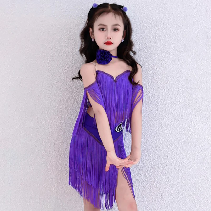 Spaghetti sangle danse latine enfants filles danse professionnelle pratique Performance gland haut et jupe costumes compétition Dancewear