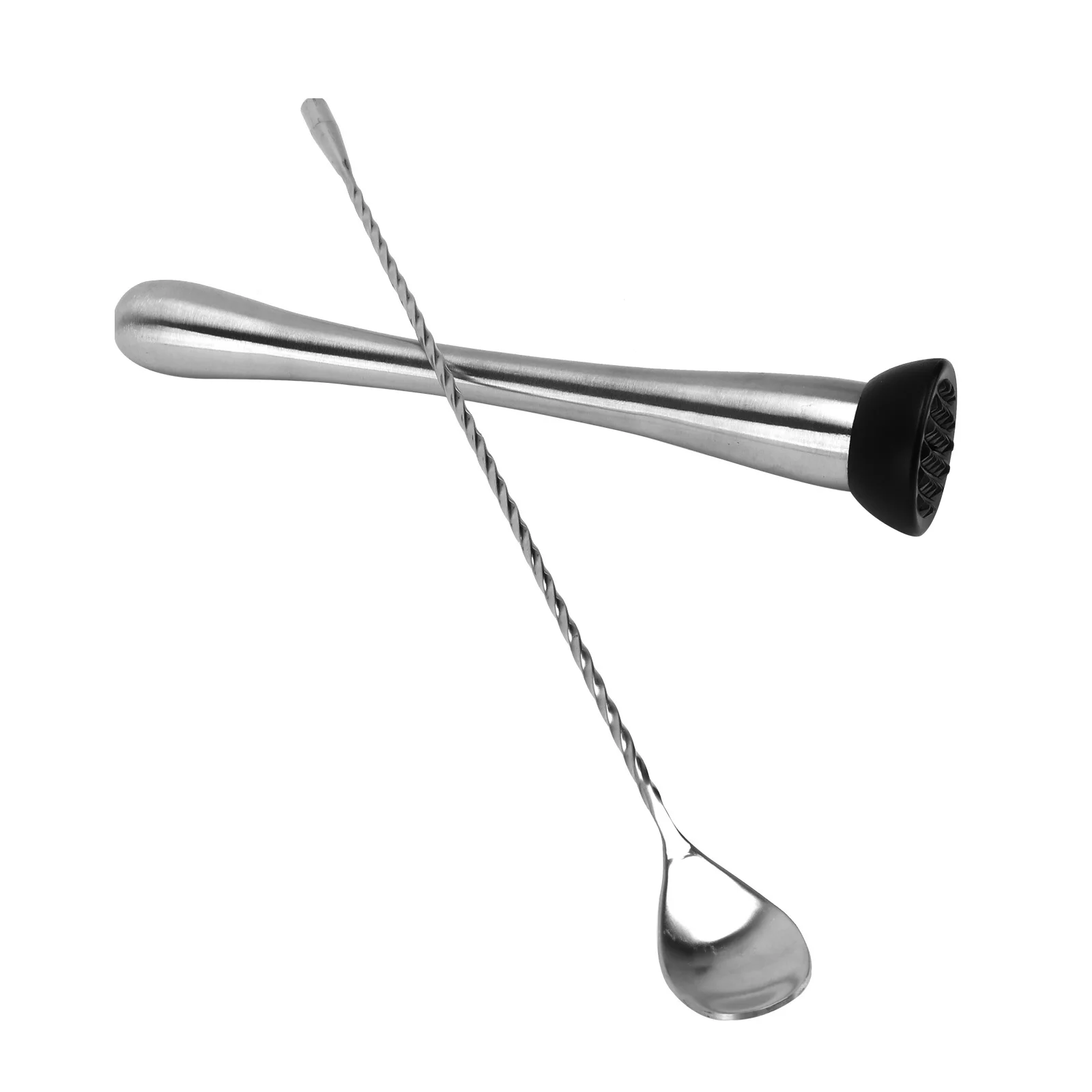 

2Pcs Stainless Steel Cocktail Muddler Set Long Handle Mixing Spoon Ice Crusher Home Kitchen Tool Food Grinder Masher
