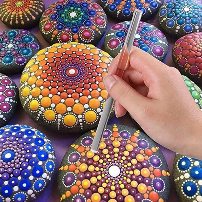 53/35pcs DIY Stone Mandala Dotting Tools for Painting Rock Stone Pen Embossing Starter Drawing Stencil Template Brush Tray Kit