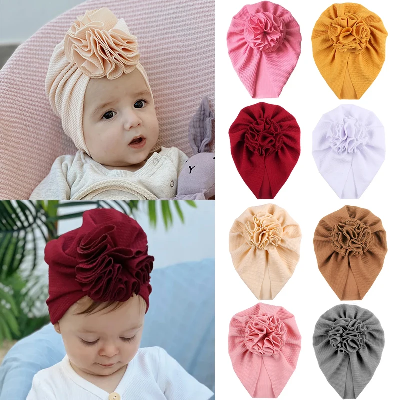 Lovely Flower Baby Girl Hat Toddler Headwraps Solid Color Baby Turban Cap Elastic Beanies Bonnet for Girls Hair Accessories