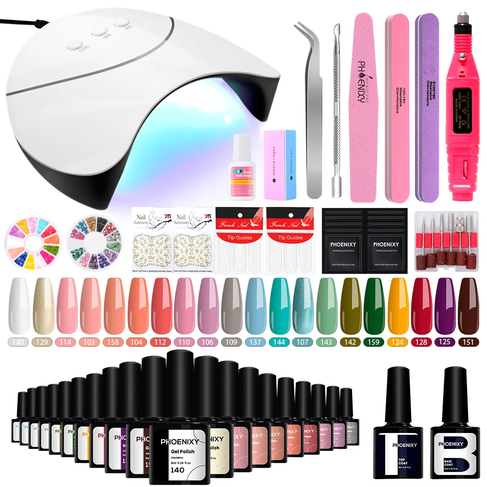 PHOENIXY 36W UV LED Nail Lamp with 8ML Gel Nail Polish Set Semi Permanent UV Gel Varnish Soak Off Gel Complete Manicure Tool Kit