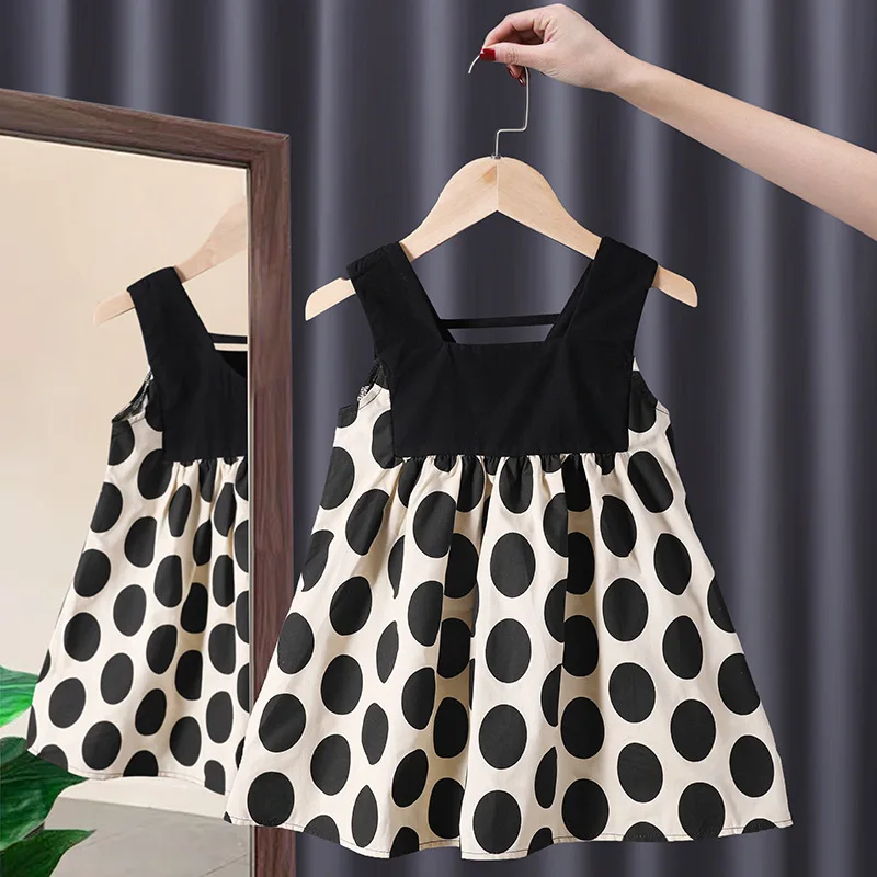 

Children's Big Polka Dot Vest Dress2024Summer New South Korea Girls' Baby Stitching Dots Halter Skirt