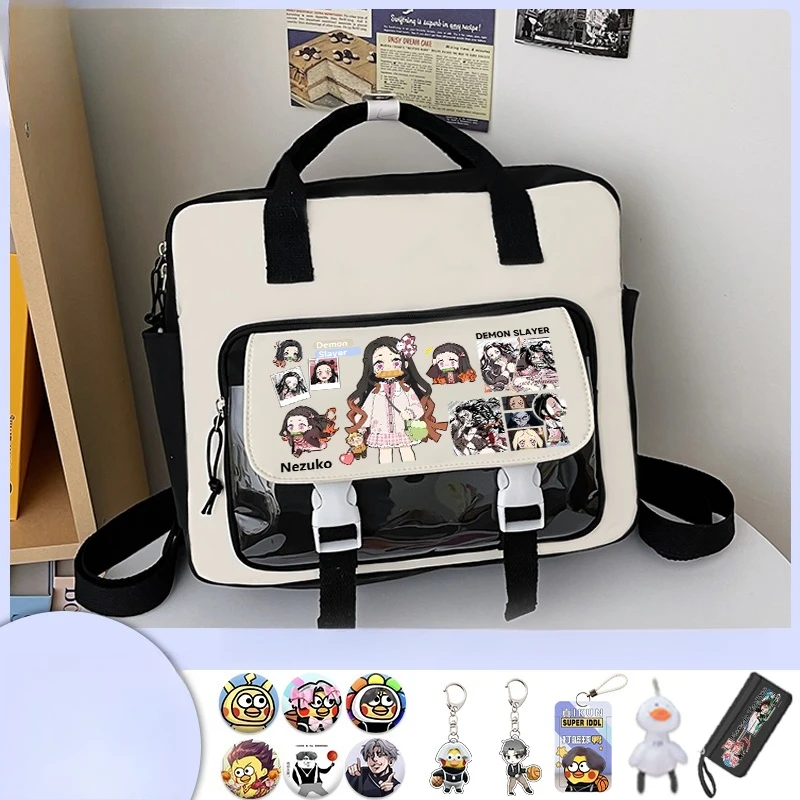Demon Slayer Tanjiro Kamado Nezuko Umhängetasche, kreativer, hochwertiger Anime-Cartoon-Druck, große Kapazität, tragbarer Studienrucksack – Detail 5