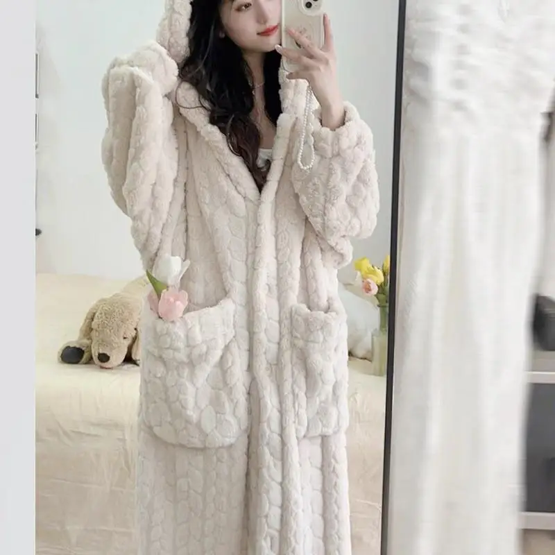 韓国風レディースナイトガウン、厚手のローブ付き、夏用、快適な寝間着、女性用ホームウェア