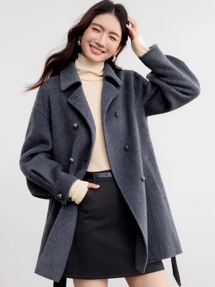 

SENTUBILA шерстяное пальто средней длины для женщин, зима 202, однотонные куртки со съемным поясом, двусторонние шерстяные пальто, элегантные W54OG3688X